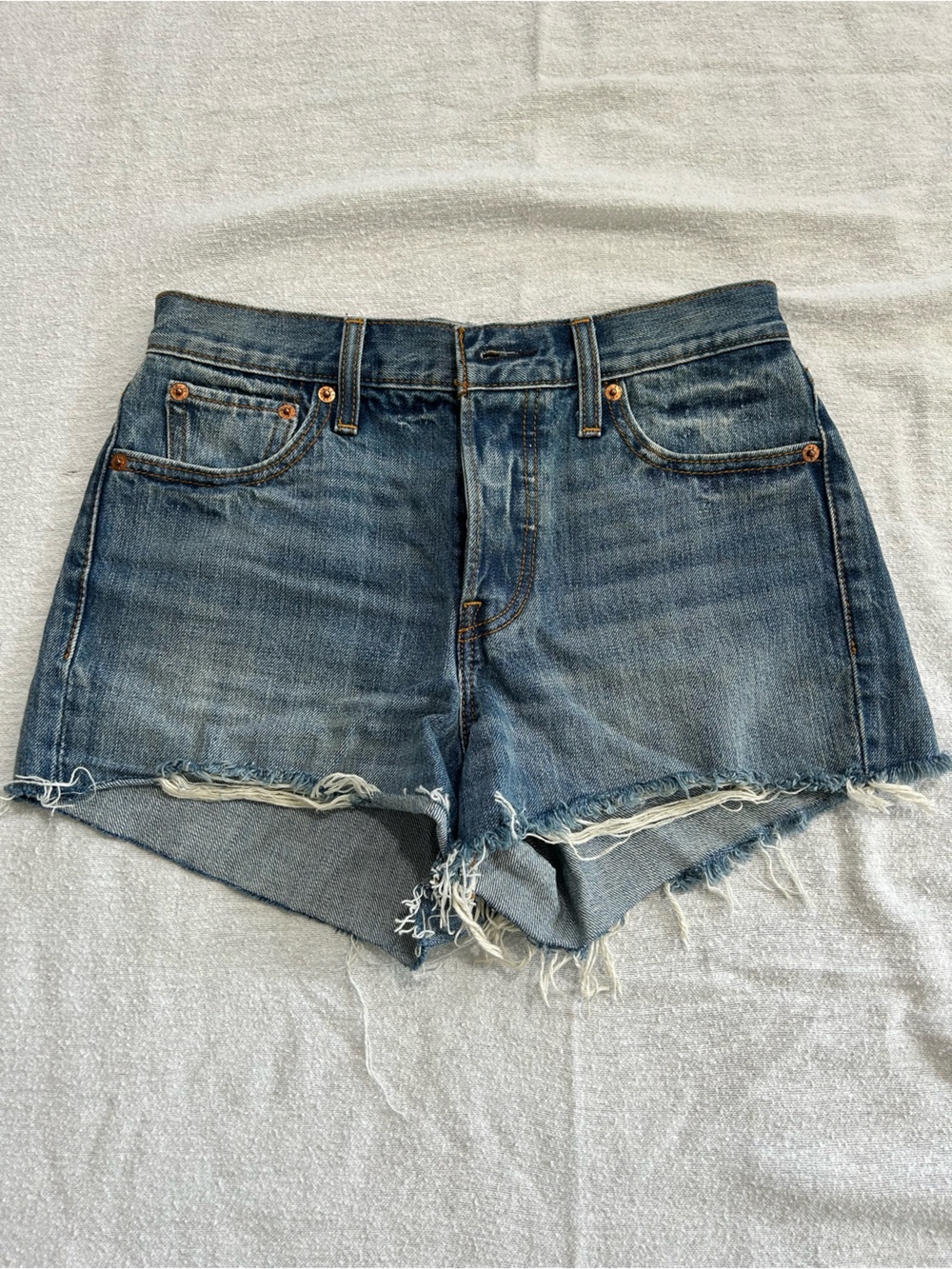 Levi's Blue Distressed High-Rise Denim Shorts with Frayed Hem